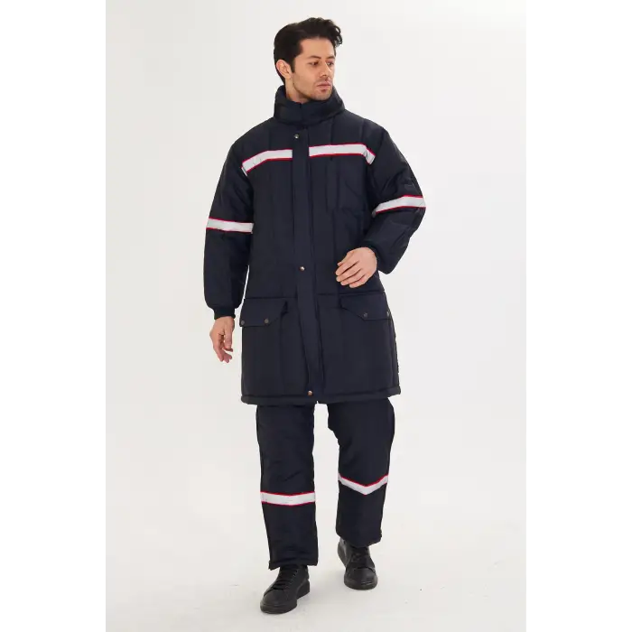 Orange Safety Şişme SHD Soğuk Hava Montu + Soğuk hava Tulum Takım Reflektörlü Lacivert