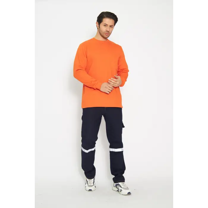 Orange Safety Sweat T-shırt Bisiklet Yaka Kışlık Uzun Kol Turuncu