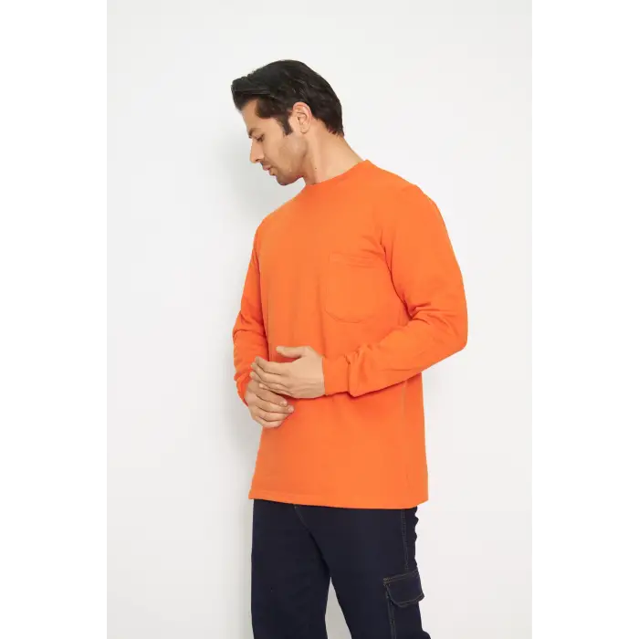 Orange Safety Sweat T-shırt Bisiklet Yaka Kışlık Uzun Kol Turuncu