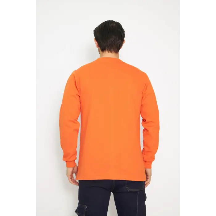 Orange Safety Sweat T-shırt Bisiklet Yaka Kışlık Uzun Kol Turuncu