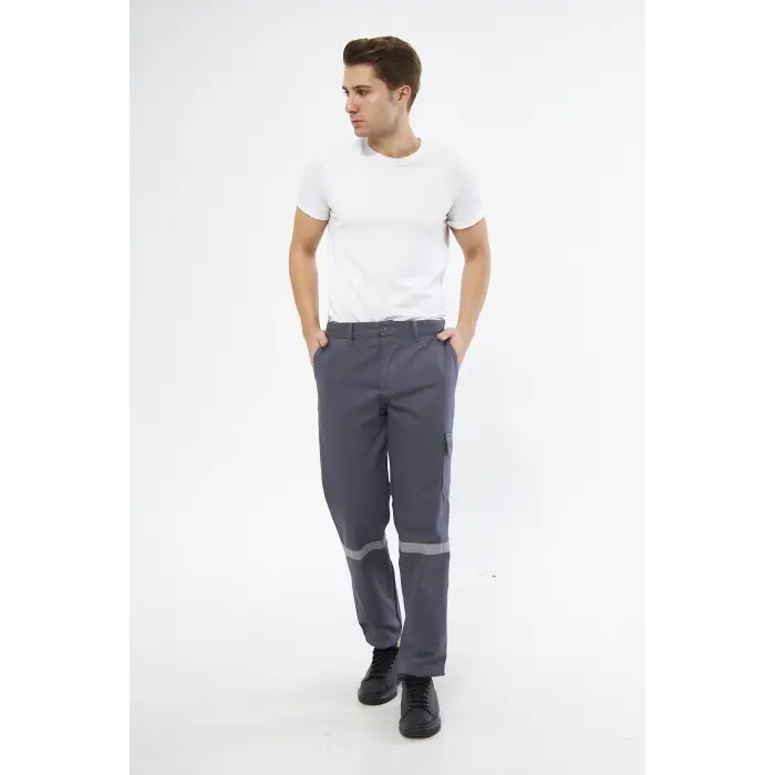 Pantolon 16/12 Gabardin %100 Pamuk Reflektörlü Kargo Cepli Gri Yazlık