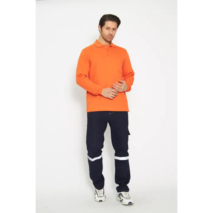 Sweat t-shırt Polo Yaka Kışlık Uzun Kol Turuncu