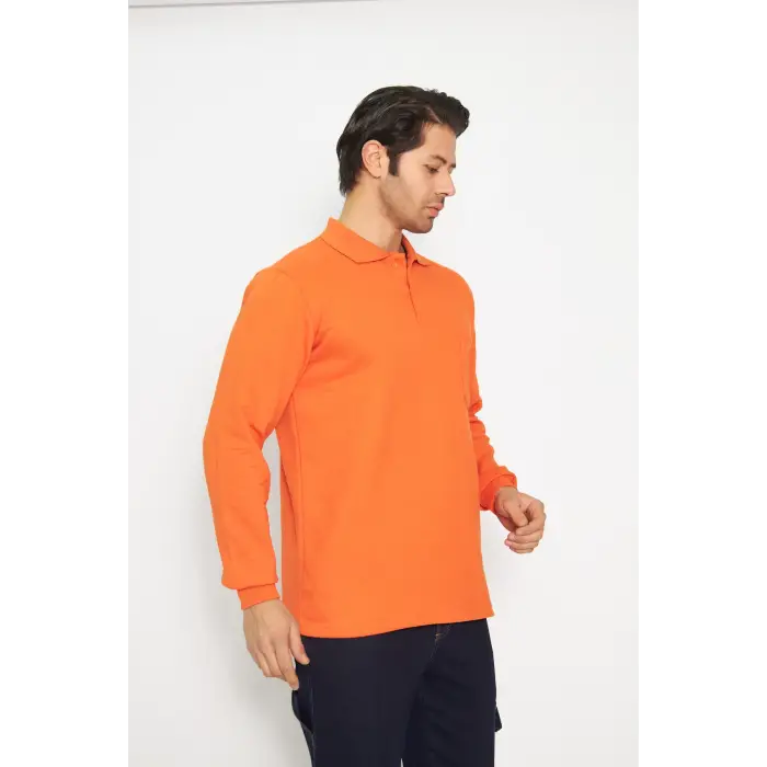 Sweat t-shırt Polo Yaka Kışlık Uzun Kol Turuncu