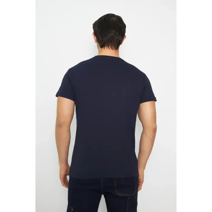 T-shirt Bisiklet Yaka Kısakol %100 Pamuk Cepli Lacivert