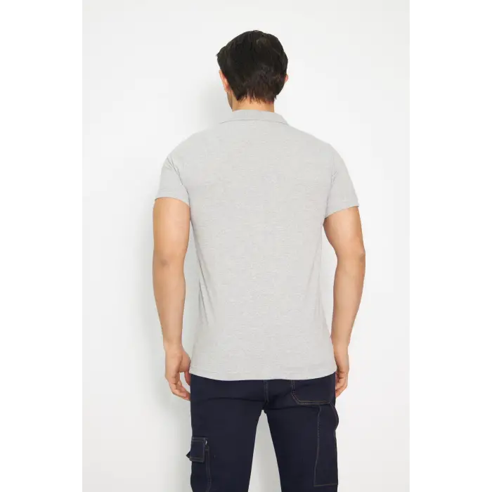 T-shirt Polo Yaka Kısakol %100 Pamuk Cepli Gri