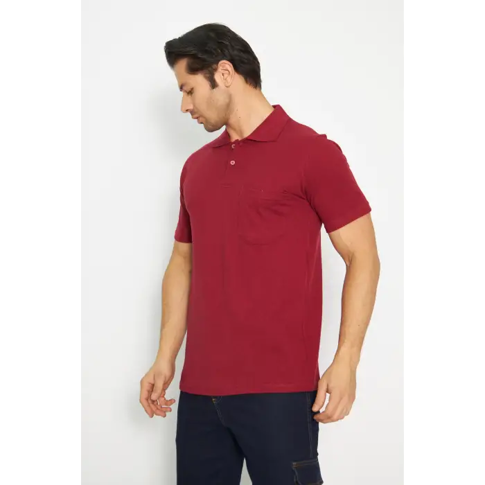 T-shirt Polo Yaka Kısakol %100 Pamuk Cepli Kırmızı