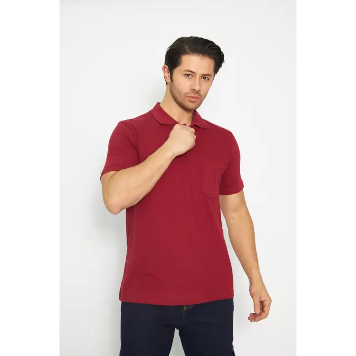 T-shirt Polo Yaka Kısakol %100 Pamuk Cepli Kırmızı