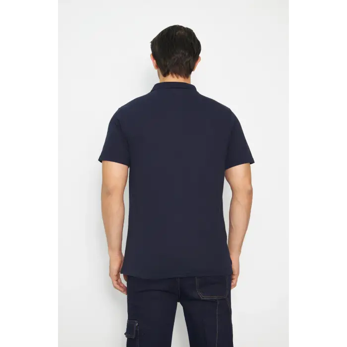 T-shirt Polo Yaka Kısakol %100 Pamuk Cepli Lacivert