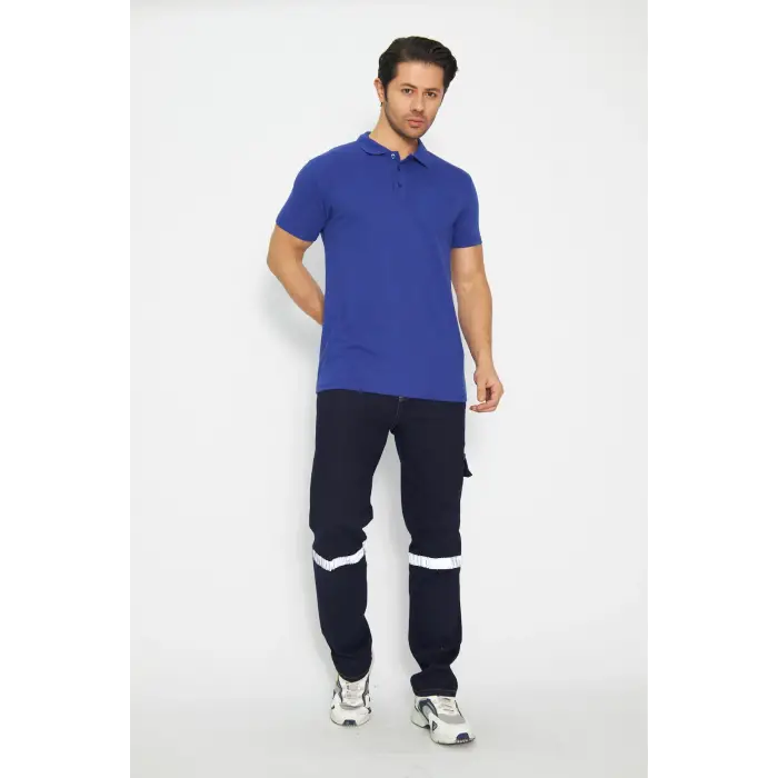 T-shirt Polo Yaka Kısakol %100 Pamuk Cepli Sax Mavi