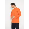 Orange Safety Sweat T-shırt Bisiklet Yaka Kışlık Uzun Kol Turuncu
