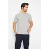 T-shirt V Yaka Kısakol %100 Pamuk Cepli Gri