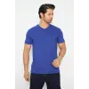 T-shirt V Yaka Kısakol %100 Pamuk Cepli Sax Mavi