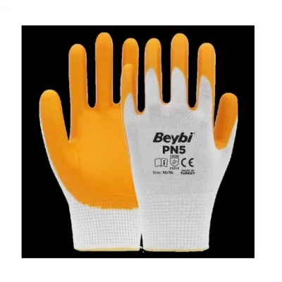 Beybi Eldiven Pn5 Nitril Sarı Beyaz Iş Eldiveni 12 ÇİFT
