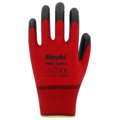 Beybi Pn5 Zebra Polyester Örme Nitril Eldiven 12 ÇİFT