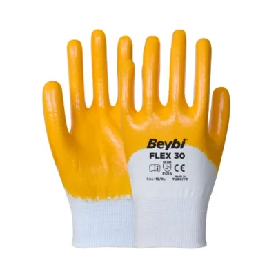 Beybi Flex30 Pamuklu Nitril Sarı-Beyaz Eldiven