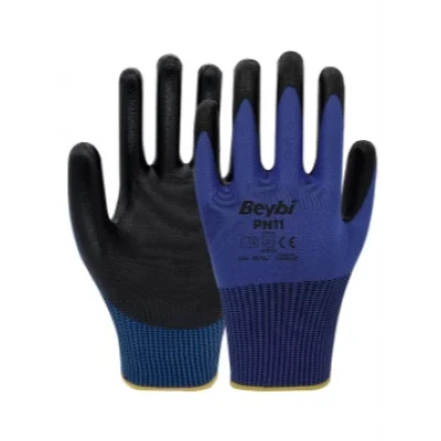 Beybi PN11 Polyester Örme Nitril Eldiven Mavi-Siyah