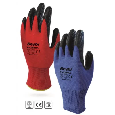 Beybi Zebra Nitril Eldiven Kırmızı/Mavi