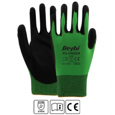Beybi Pu Green Poliüretan Kaplı Polyester Örme Eldiven