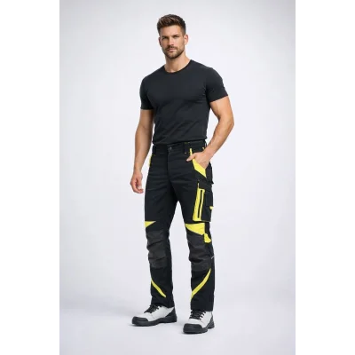 NeoFlex Siyah-Sarı Çok Cepli Teknik İş Pantolonu