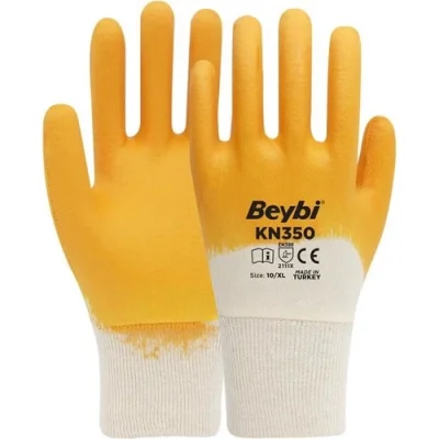 Beybi KN-350 Sarı Nitril Kaplı Koruyucu 10 1 Çift Iş Eldiveni