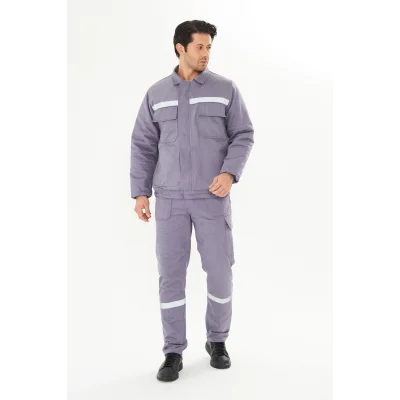 İş Takımı 7/7 Gabardin %100 Pamuk Kapitoneli Reflektörlü Kışlık Gri