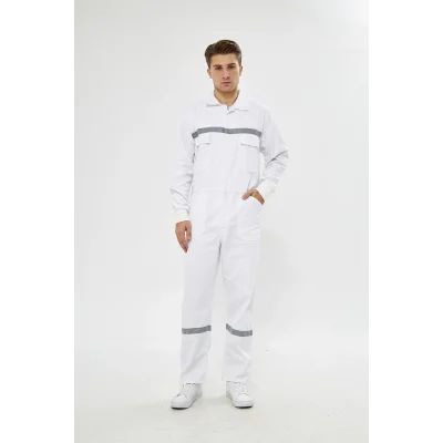 Mervem Beyaz Reflektörlü Pamuk İş Tulumu