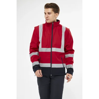 Orange Safety Softshell Mont Reflektörlü Kolları Çıkmalı Kırmızı