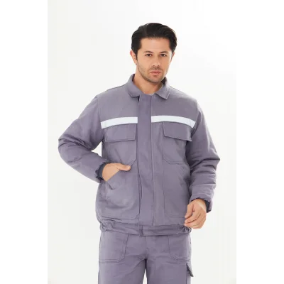 Orange Safety Mont 7/7 Gabardin %100 Pamuk Reflektörlü Kapitoneli Kışlık Gri