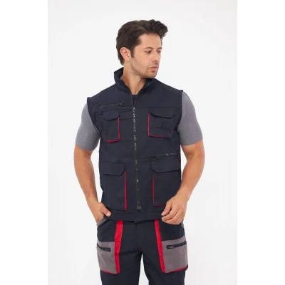 Orange Safety Harman Karışımı Lacivert Çok Cepli Yelek