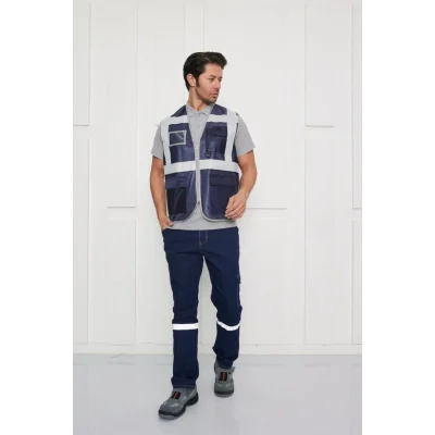 Orange Safety Lacivert Mühendis Tipi İkaz Yeleği