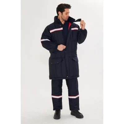 Orange Safety Şişme SHD Soğuk Hava Montu + Soğuk hava Tulum Takım Reflektörlü Lacivert