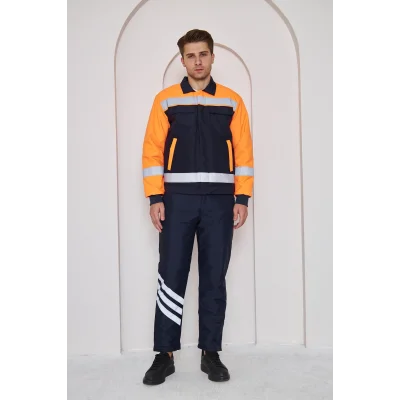 Orange Safety Turuncu Robalı Lacivert Soğuk Hava Mont Pantolon Takımı Su Ve Rüzgar İticili