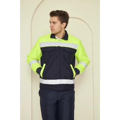 Orange Safety Yeşil Robalı Lacivert Soğuk Hava Montu Su Ve Rüzgar İticili