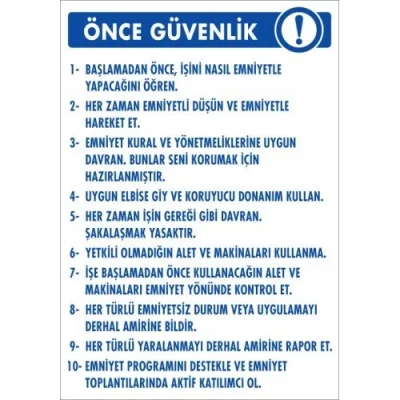 Pvc Levha Önce Güvenlik 35*50