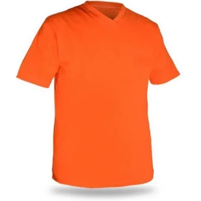 T-shirt V Yaka Kısakol %100 Pamuk Cepli Turuncu