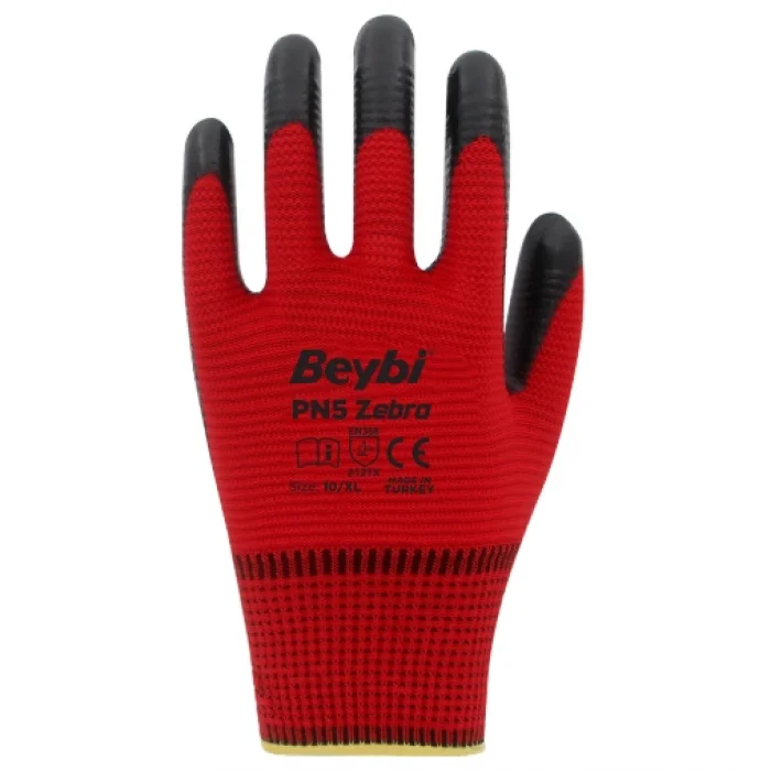 Beybi Pn5 Zebra Polyester Örme Nitril Eldiven 12 ÇİFT