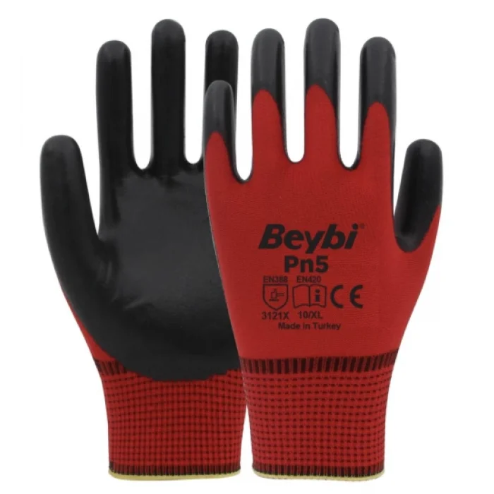 Beybi Pn5 Kırmızı Siyah Nitril Eldiven