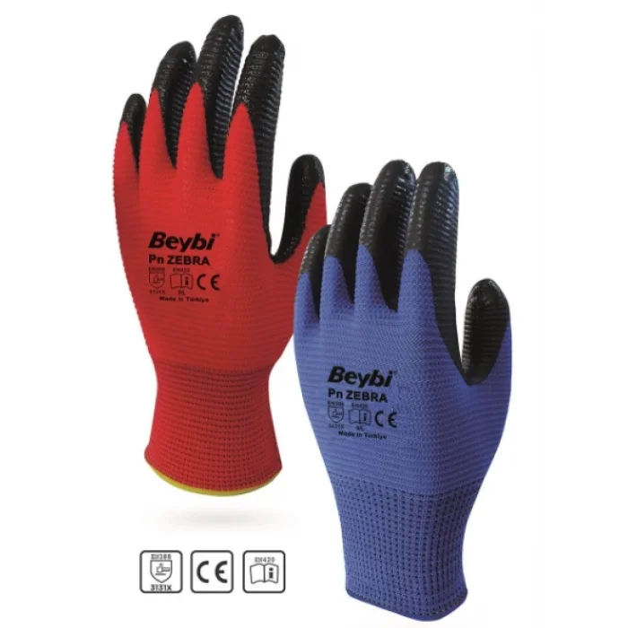 Beybi Zebra Nitril Eldiven Kırmızı/Mavi