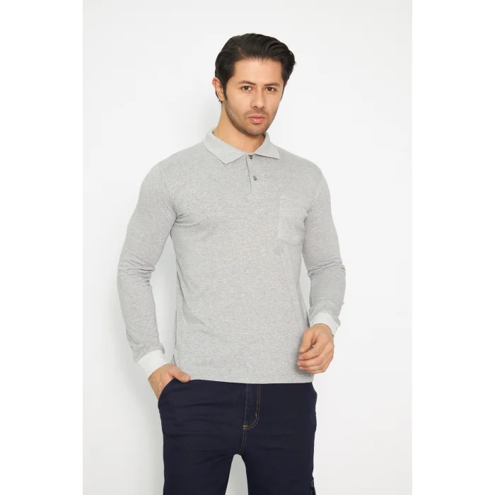 Orange Safety T-shırt Polo Yaka Lakos Uzun Kol Gri