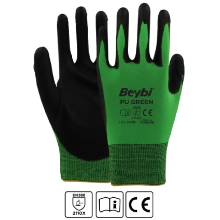 Beybi Pu Green Poliüretan Kaplı Polyester Örme Eldiven