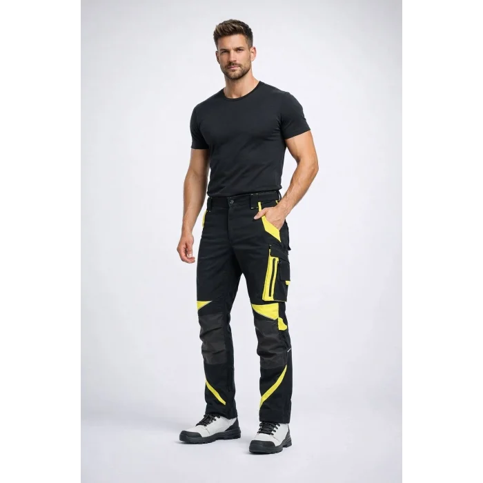 NeoFlex Siyah-Sarı Çok Cepli Teknik İş Pantolonu