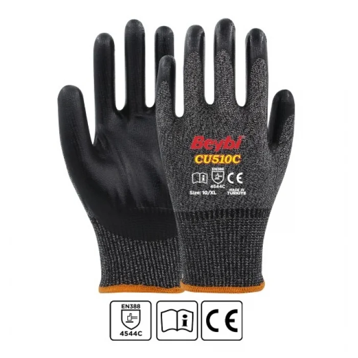 Beybi CU510C PU Kaplı Polietilen Kesilmeye Dirençli Örme Eldiven