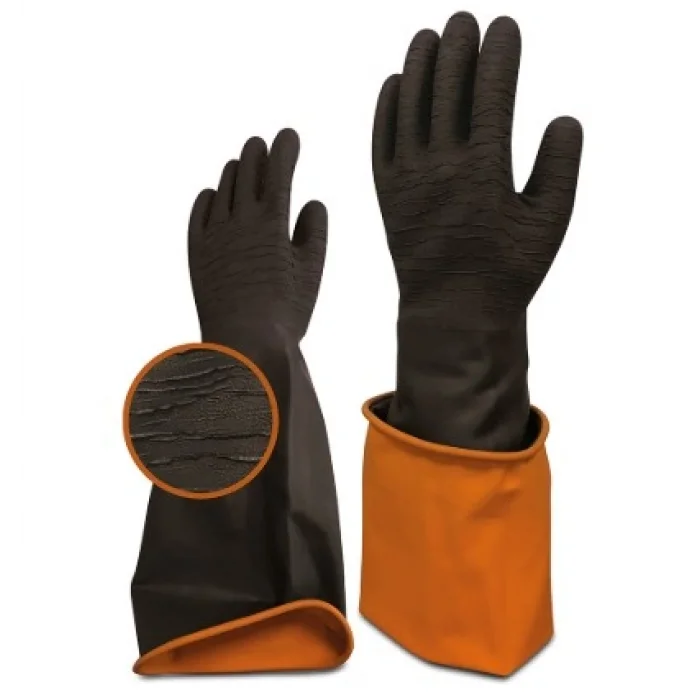 Beybi Korun Uzun Siyah Tırtıklı 45 Lateks Crinkle Eldiven