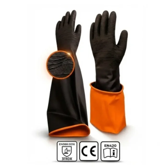 Beybi Korun Tırtıklı 60 cm Uzun Siyah İş Eldiveni