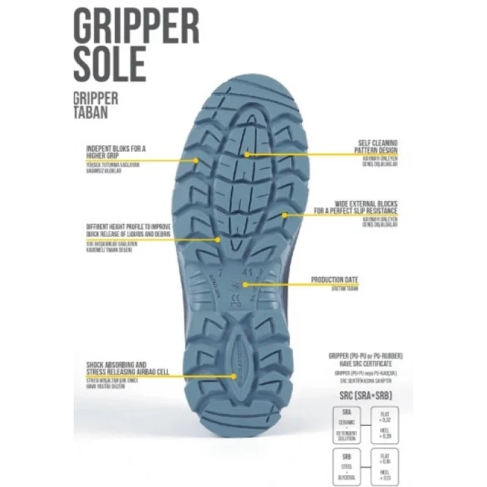 Mekap Gripper GPR-302 S1 Siyah Gri Fiberglass Burun İş Ayakkabısı