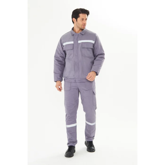 İş Takımı 7/7 Gabardin %100 Pamuk Kapitoneli Reflektörlü Kışlık Gri