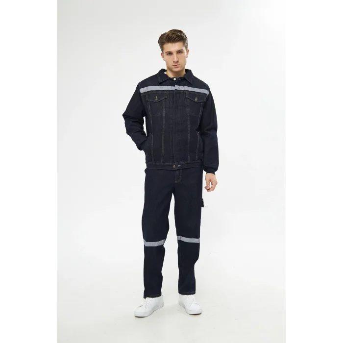 İş Takımı Kot Taşlanmış %100 Pamuk Kapitoneli Reflektörlü Kışlık