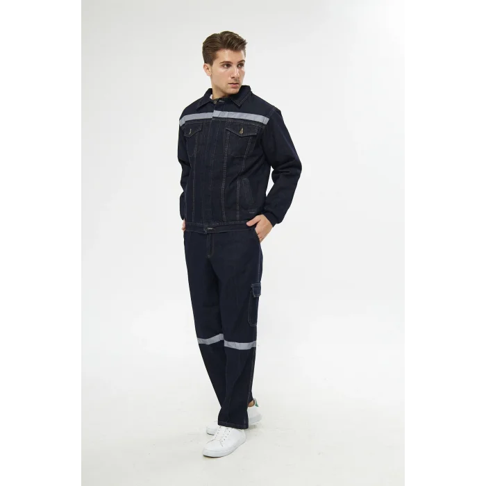 İş Takımı Kot Taşlanmış %100 Pamuk Kapitoneli Reflektörlü Kışlık