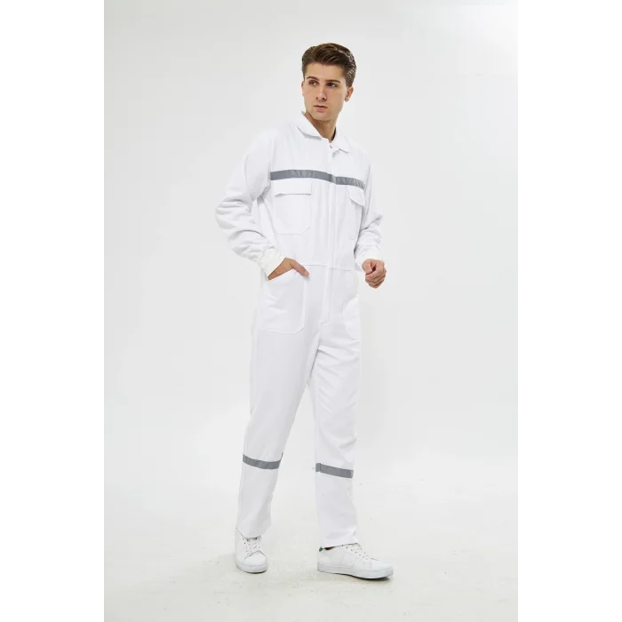 Mervem Beyaz Reflektörlü Pamuk İş Tulumu