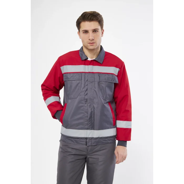 Mervem Kırmızı Robalı Gri Soğuk Hava Montu Su Ve Rüzgar Geçirmez